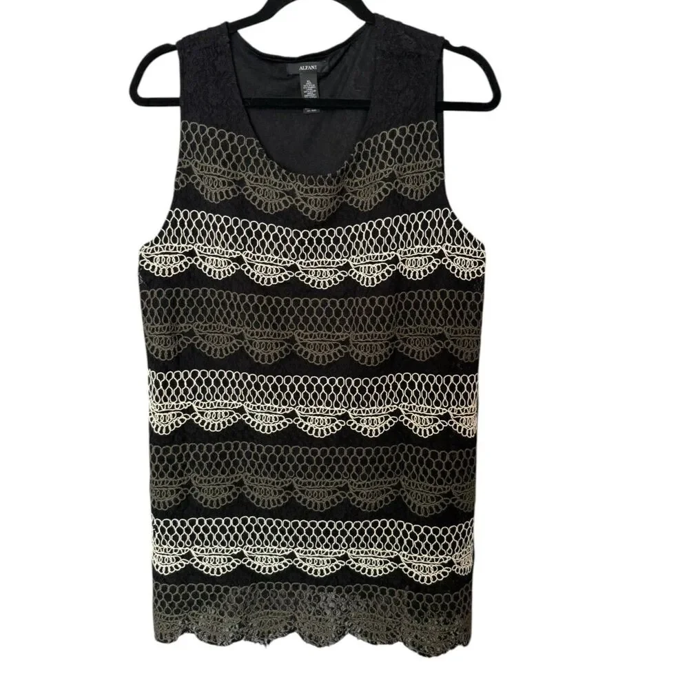 Alfani Women’s Black Lace Embroidered Top Size XL Sheer Overlay Top - Picture 2 of 5